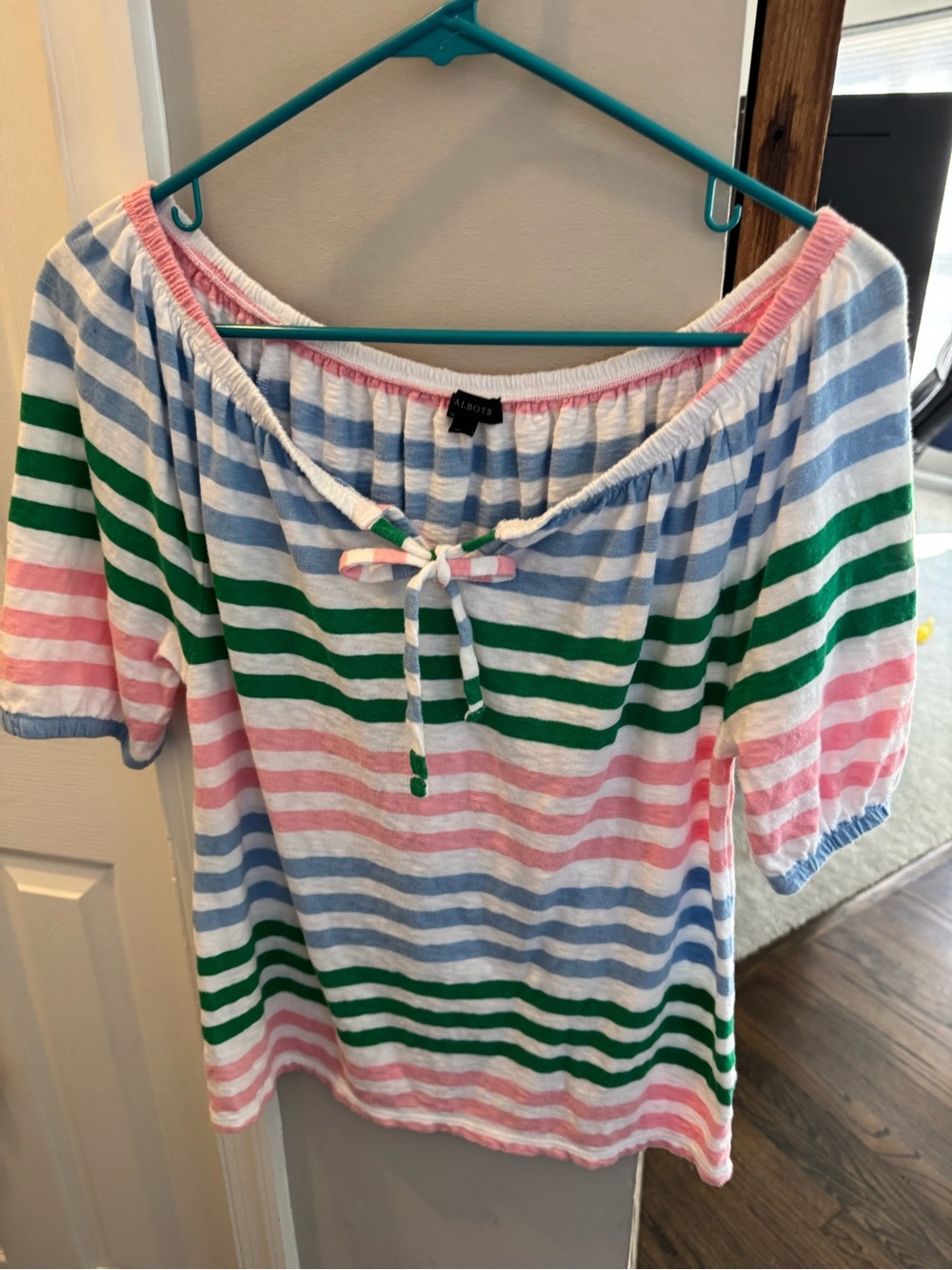 Talbots Striped Off-Shoulder Tunic in Blue, Pink & Green